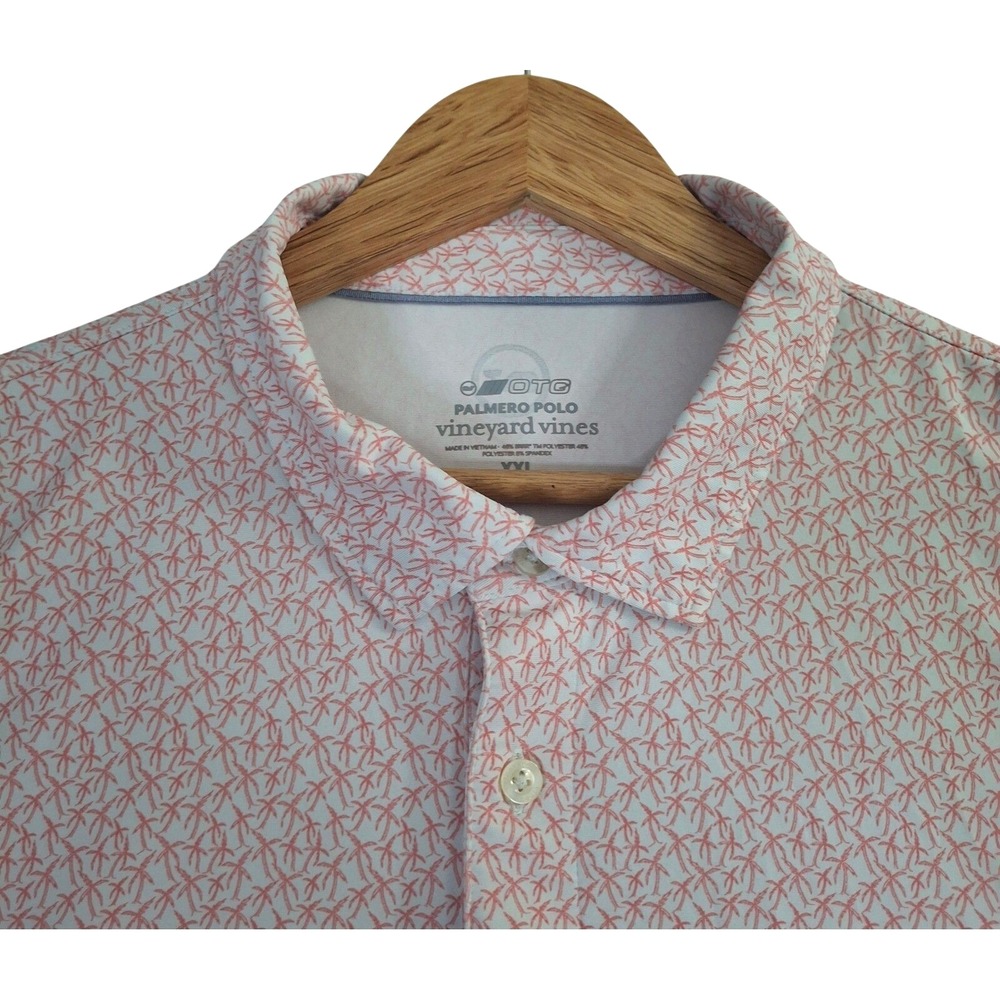 Vineyard Vines Palmero Polo Mens XXL Pink Palm Tree Print OTG Performance Shirt